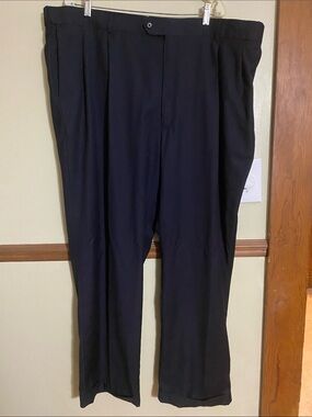 Stafford Men's Navy Pleated Dress Pants - Classic Tailored Trousers